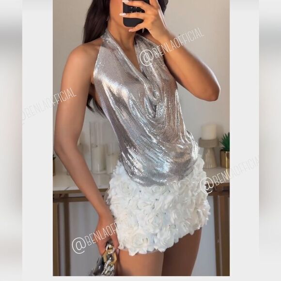 NWT ZARA METALLIC HALTER TOPβsilver - Picture 6 of 16